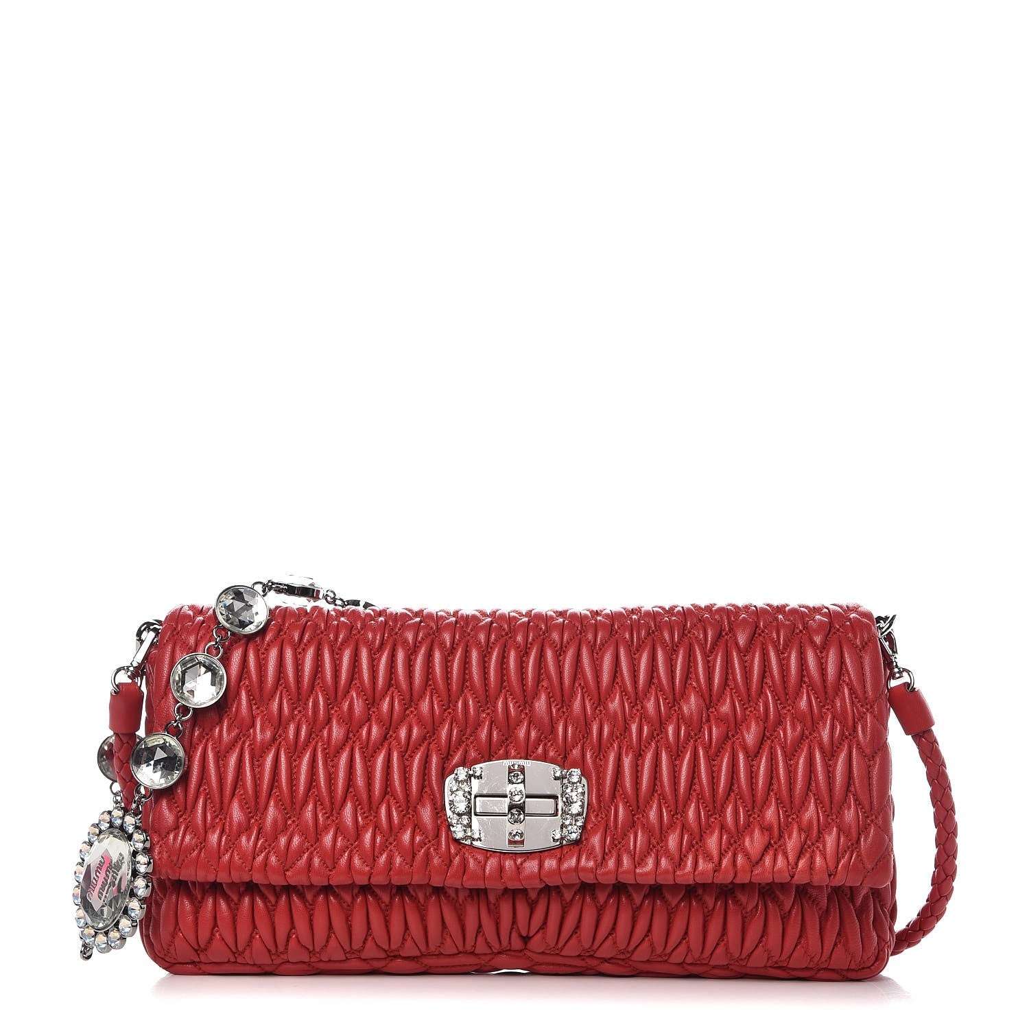 Miu Miu Nappa Matelasse Crystal Pochette Clutch Rosso 1 of 9