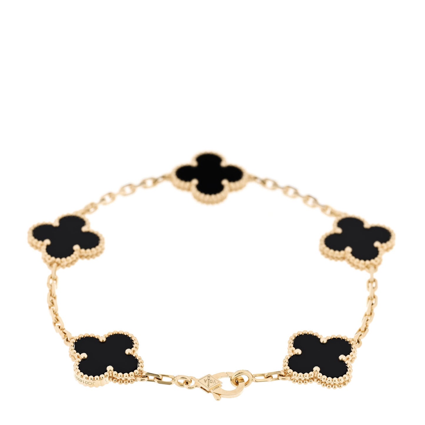 18K Yellow Gold Black Onyx 5 Motifs Vintage Alhambra Bracelet