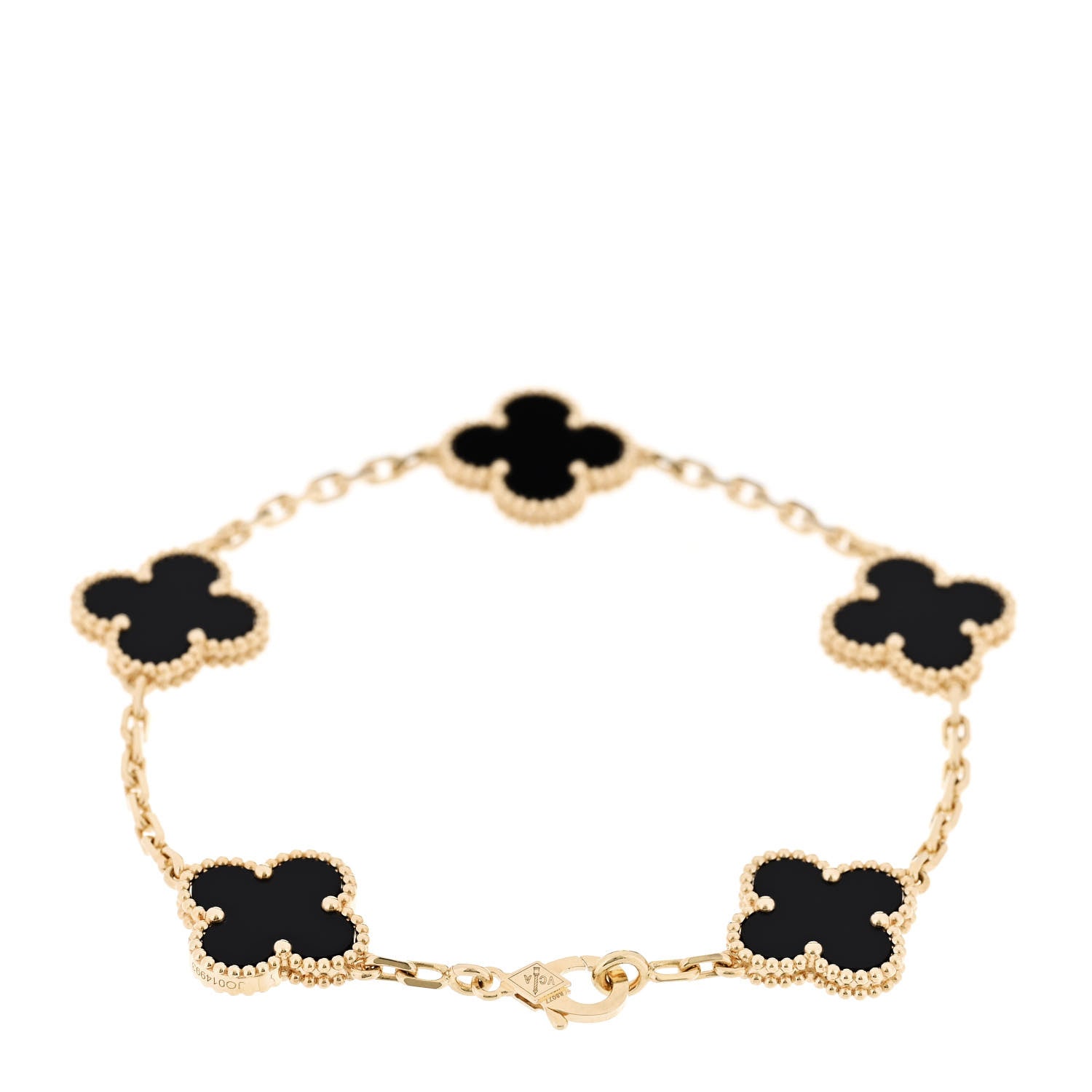 Van Cleef & Arpels 18K Yellow Gold Black Onyx 5 Motifs Vintage Alhambra Bracelet 2 of 6