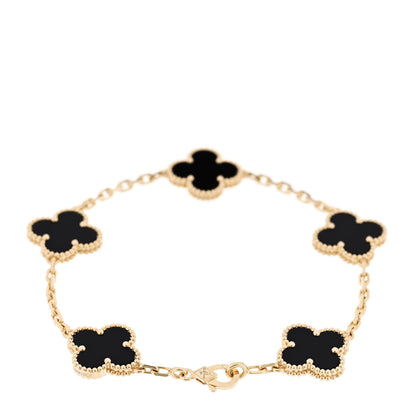 Van Cleef & Arpels 18K Yellow Gold Black Onyx 5 Motifs Vintage Alhambra Bracelet 2 of 6