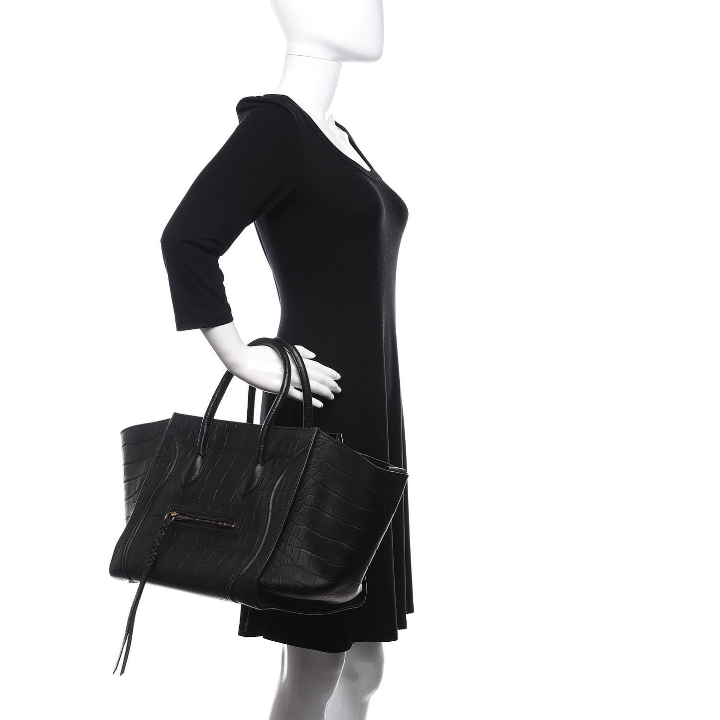 Crocodile Embossed Calfskin Medium Phantom Luggage Black