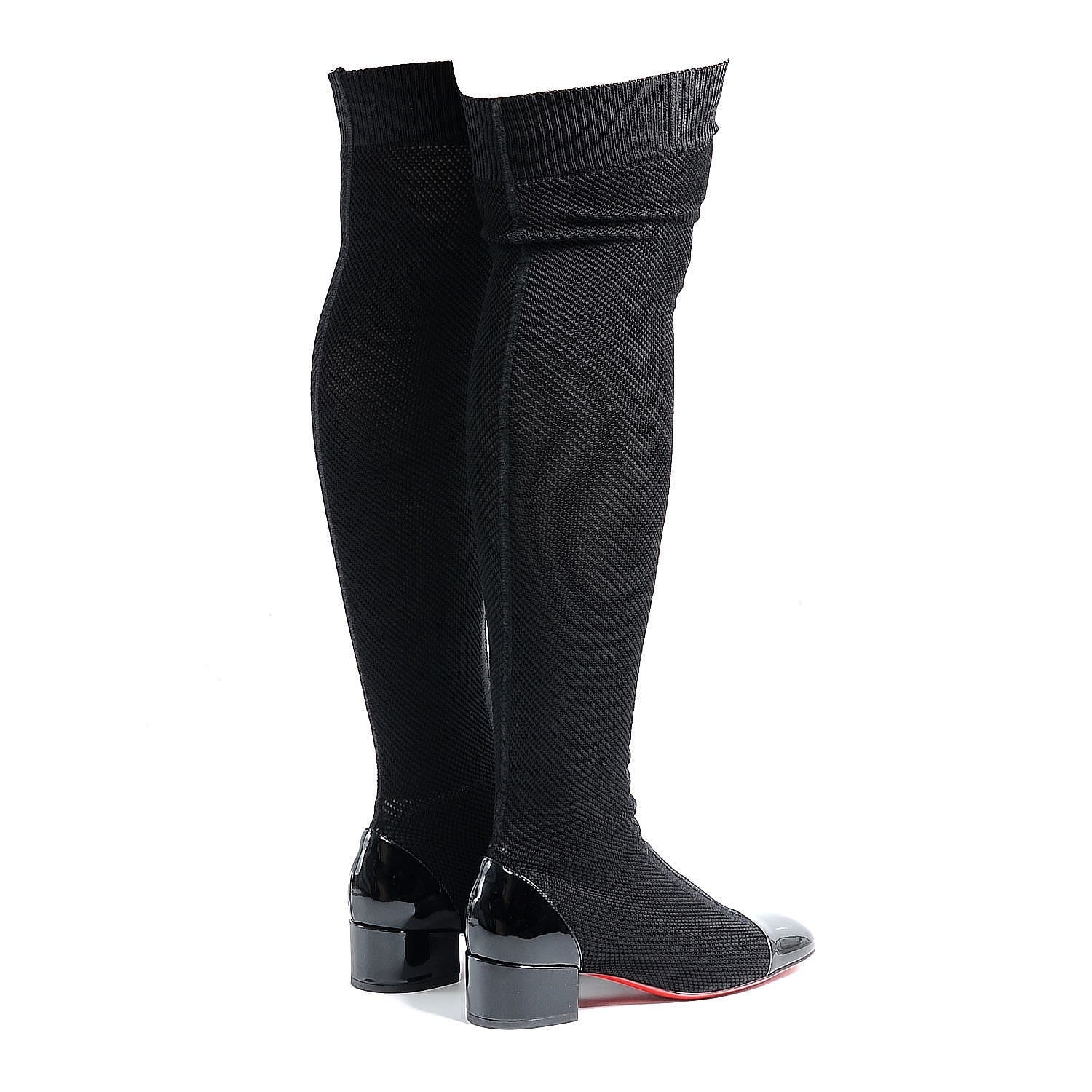 Christian Louboutin Maille Tricot Patent Trebiba 35 Sock Boots 37 Black 2 of 7