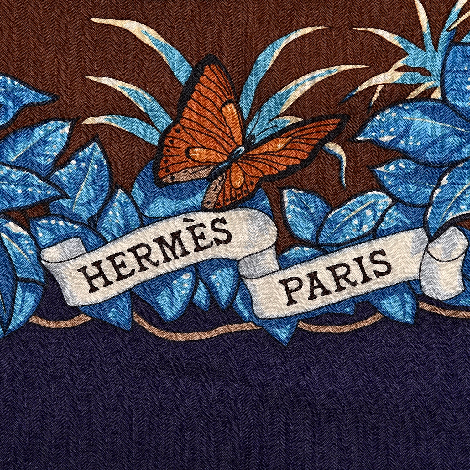 Hermes Cashmere Silk Jungle Love Shawl 140 Indigo Prune Bleu 4 of 7
