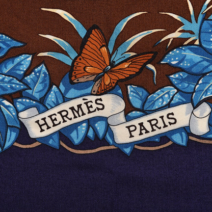 Hermes Cashmere Silk Jungle Love Shawl 140 Indigo Prune Bleu 4 of 7