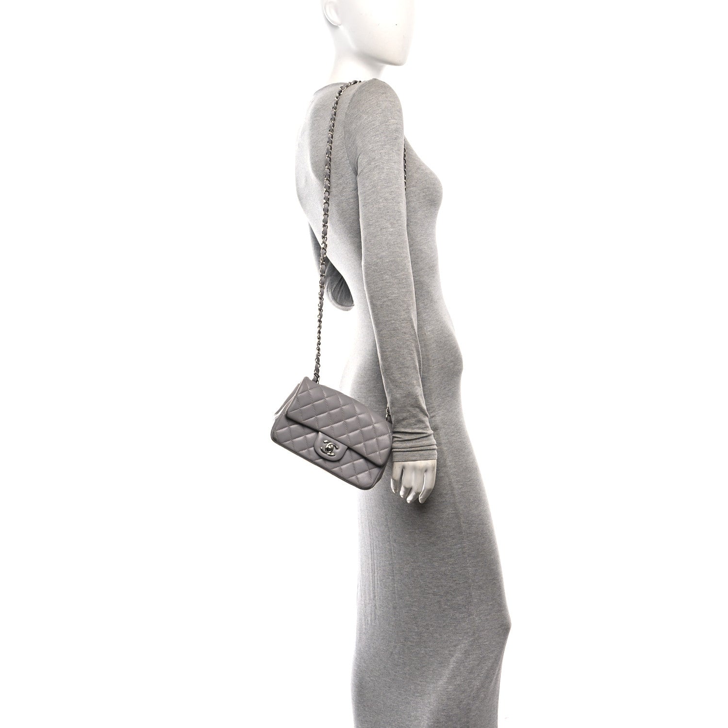 Chanel Lambskin Quilted Mini Rectangular Flap Grey 2 of 12