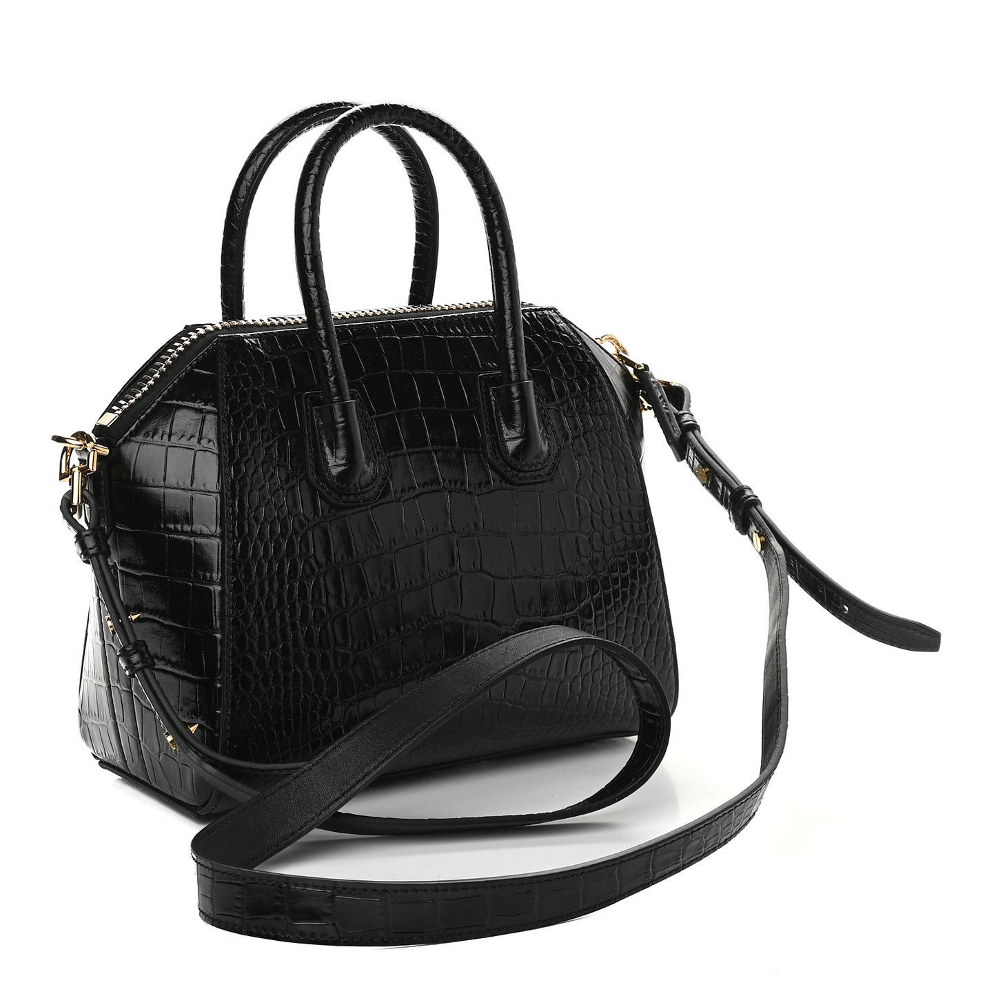Calfskin Crocodile Embossed Mini Antigona Black