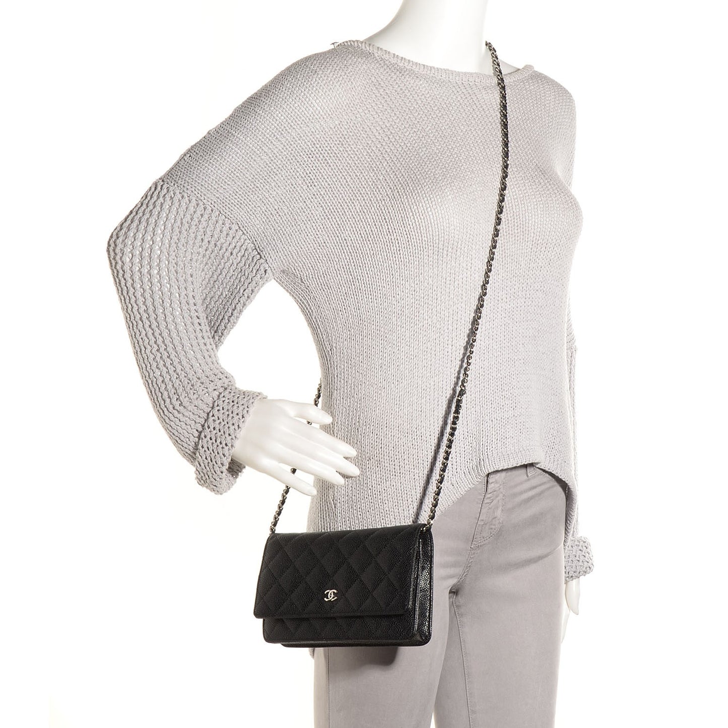 Caviar Quilted Wallet On Chain WOC Black