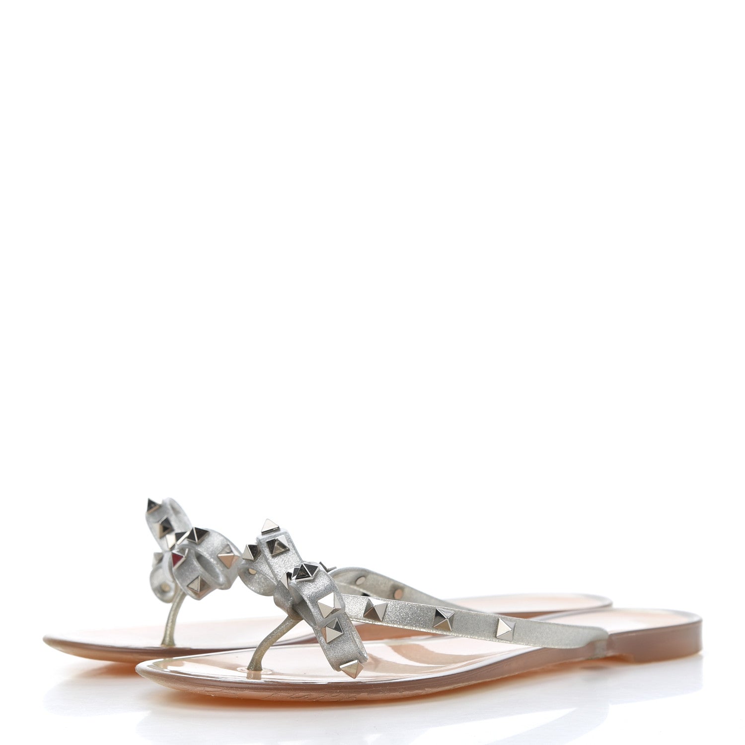 Valentino Garavani PVC Jelly Rockstud Bow Thong Sandals 41 Silver 3 of 8