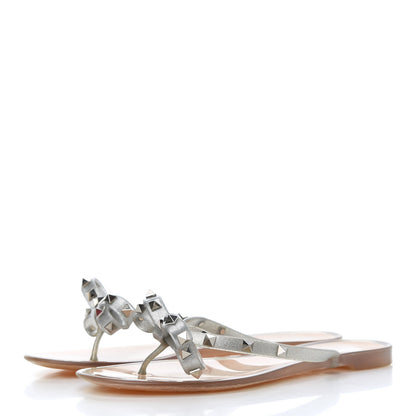Valentino Garavani PVC Jelly Rockstud Bow Thong Sandals 41 Silver 3 of 8