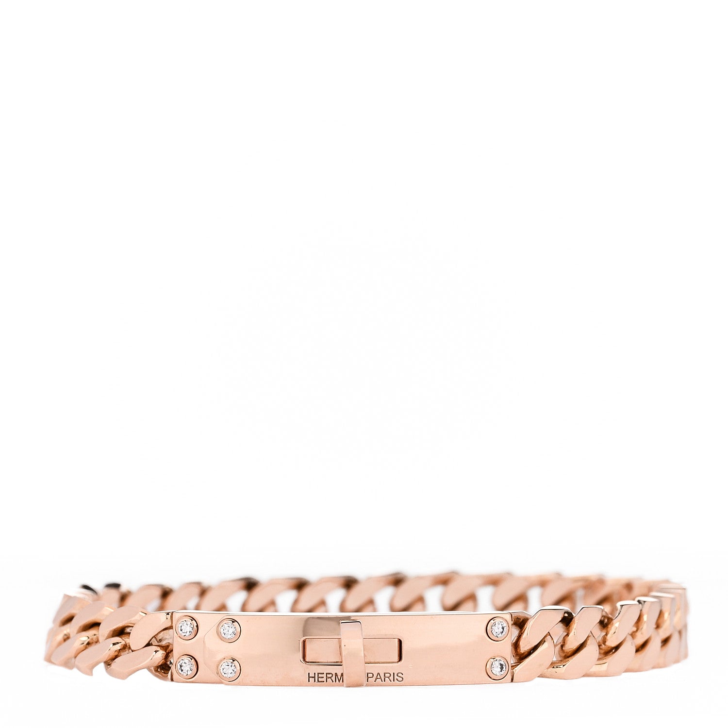 Hermes 18K Rose Gold Diamond PM Kelly Chaine Bracelet ST 1 of 4
