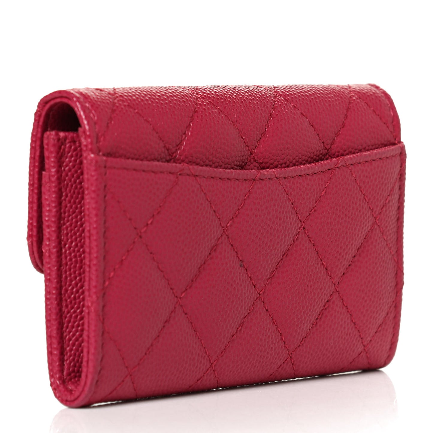 Caviar Quilted Flap Card Holder Wallet Dark Pink