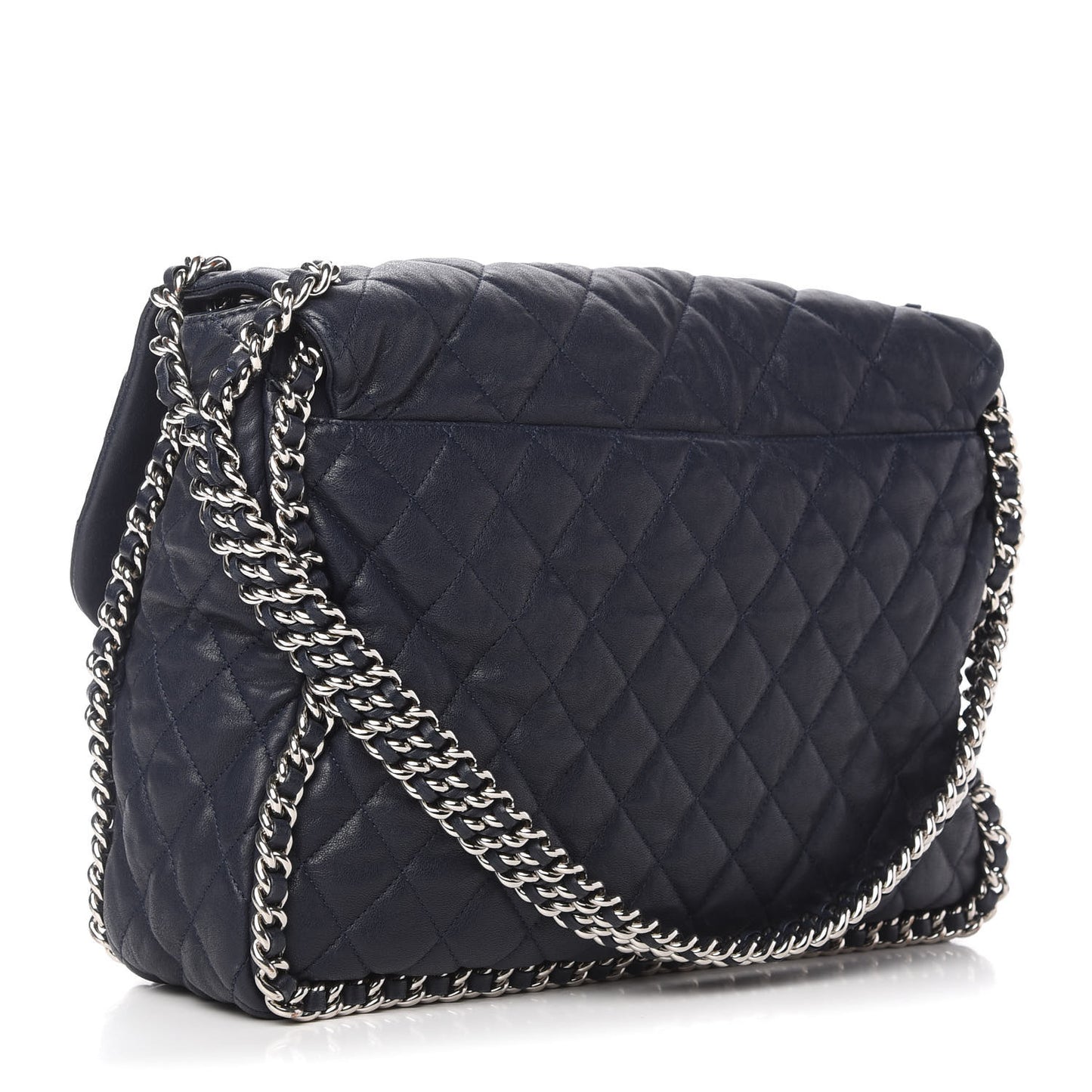 Washed Lambskin Quilted Chain Around Maxi Flap Dark Navy Blue