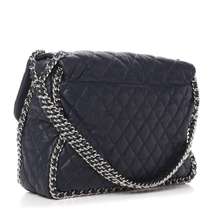 Chanel Washed Lambskin Quilted Chain Around Maxi Flap Dark Navy Blue 3 of 10