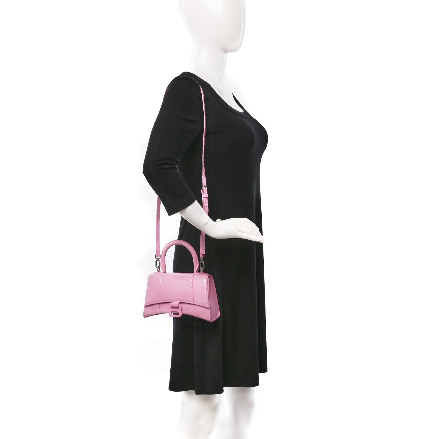 Balenciaga Shiny Box Calfskin Tonal B Hourglass Top Handle Bag XS Candy Pink 2 of 12
