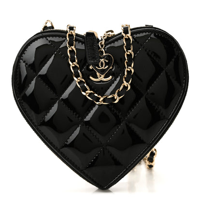Chanel Patent Calfskin Resin Quilted CC Heart Clutch With Chain Black 1 of 17