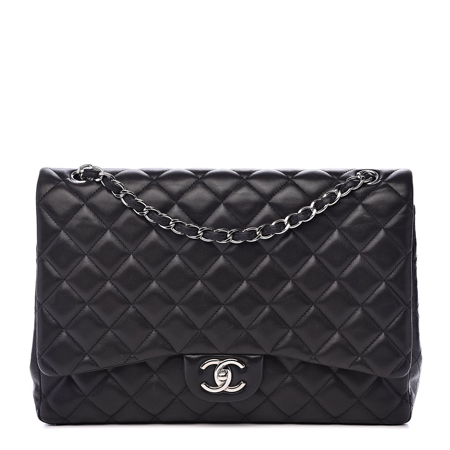 Lambskin Quilted Maxi Double Flap Black