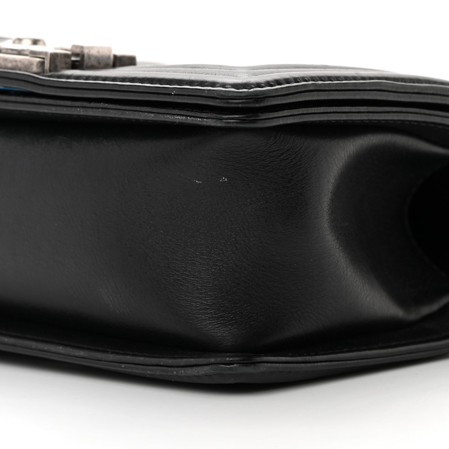 Calfskin Double Stitch Small Boy Flap Black