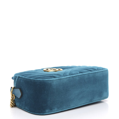 Gucci Velvet Matelasse Small GG Marmont Chain Shoulder Bag Pavone Cyan 4 of 13
