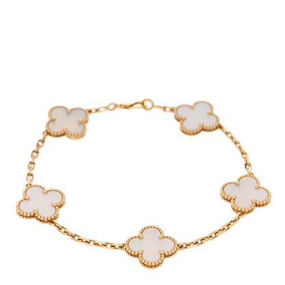 Van Cleef & Arpels 18K Yellow Gold Mother of Pearl 5 Motifs Vintage Alhambra Bracelet 1 of 4