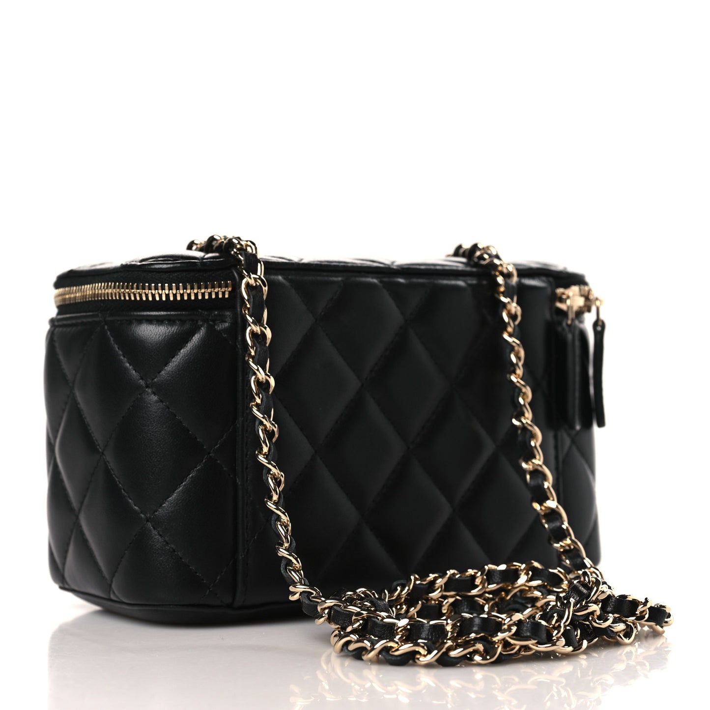 Lambskin Quilted Small Vanity Case With Chain Black