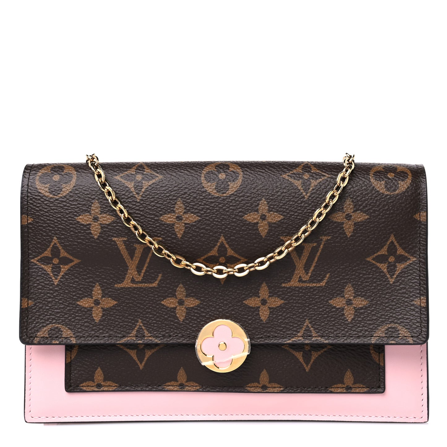 Monogram Flore Chain Wallet Rose Ballerine
