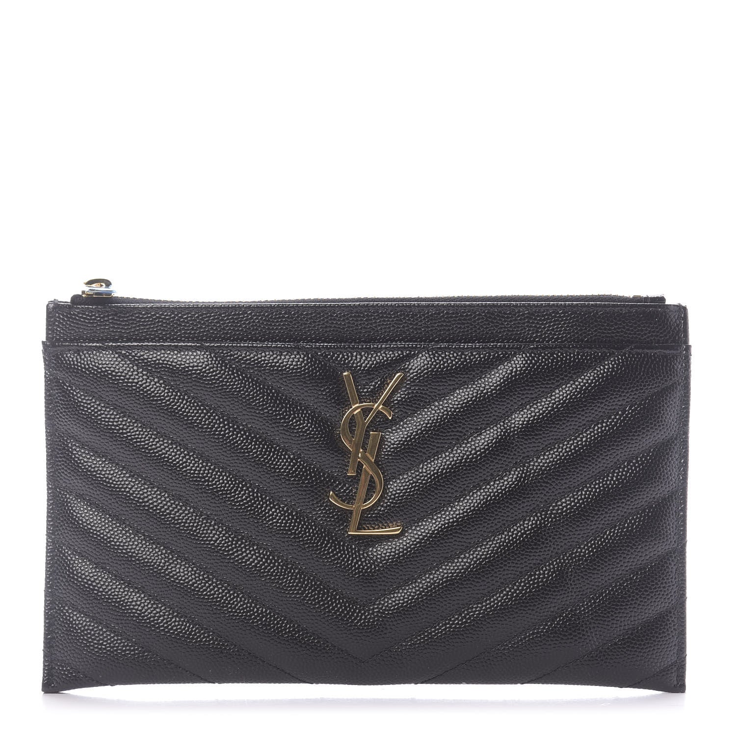 Saint Laurent Grain De Poudre Chevron Monogram Bill Pouch Black 1 of 11