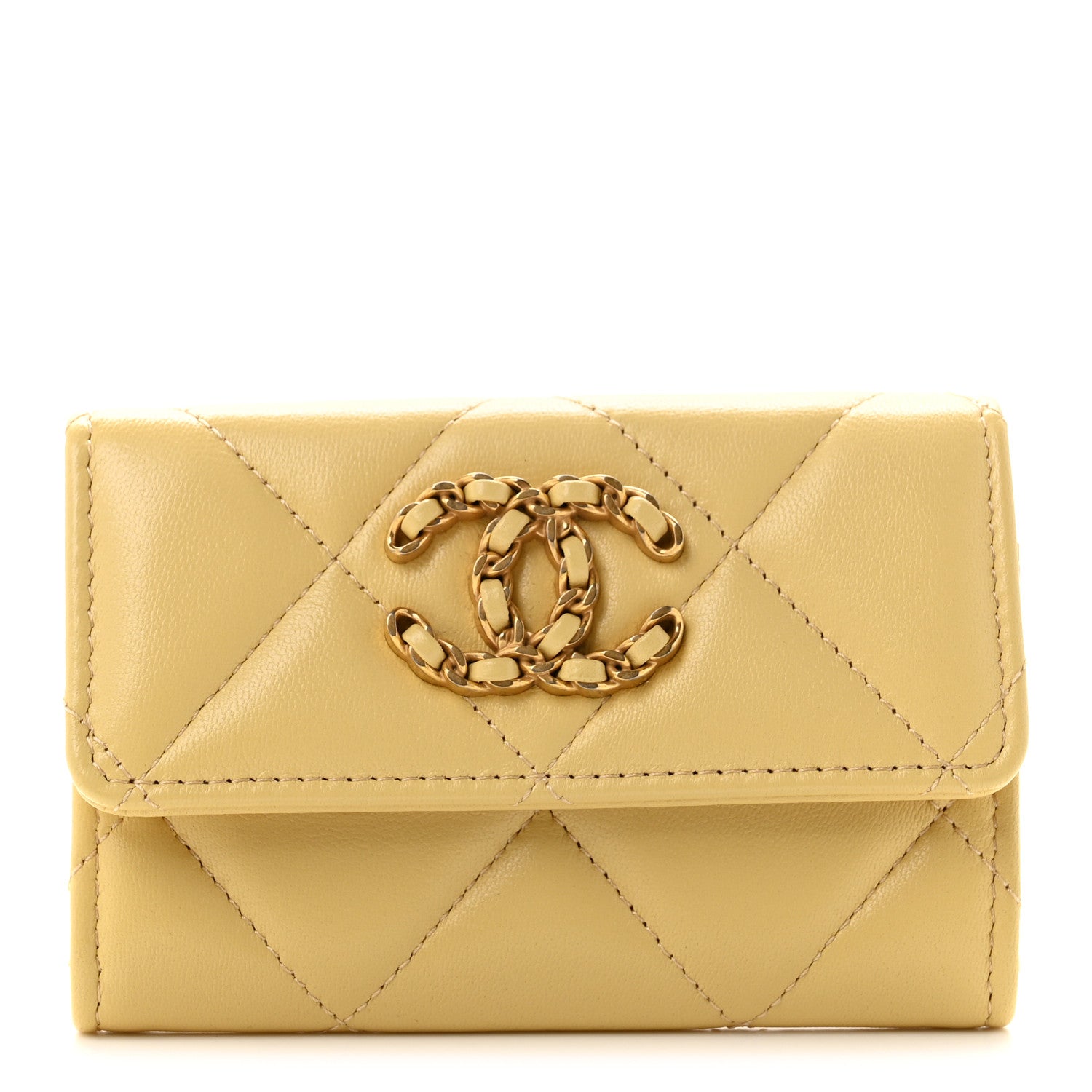 Chanel Lambskin Quilted Chanel 19 Flap Card Holder Yellow 1 of 9