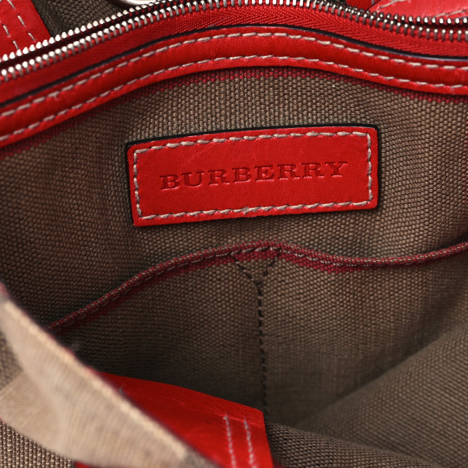 Burberry Canvas Mega Check Medium Tottenham Brit Tote Cadmium Red 6 of 13