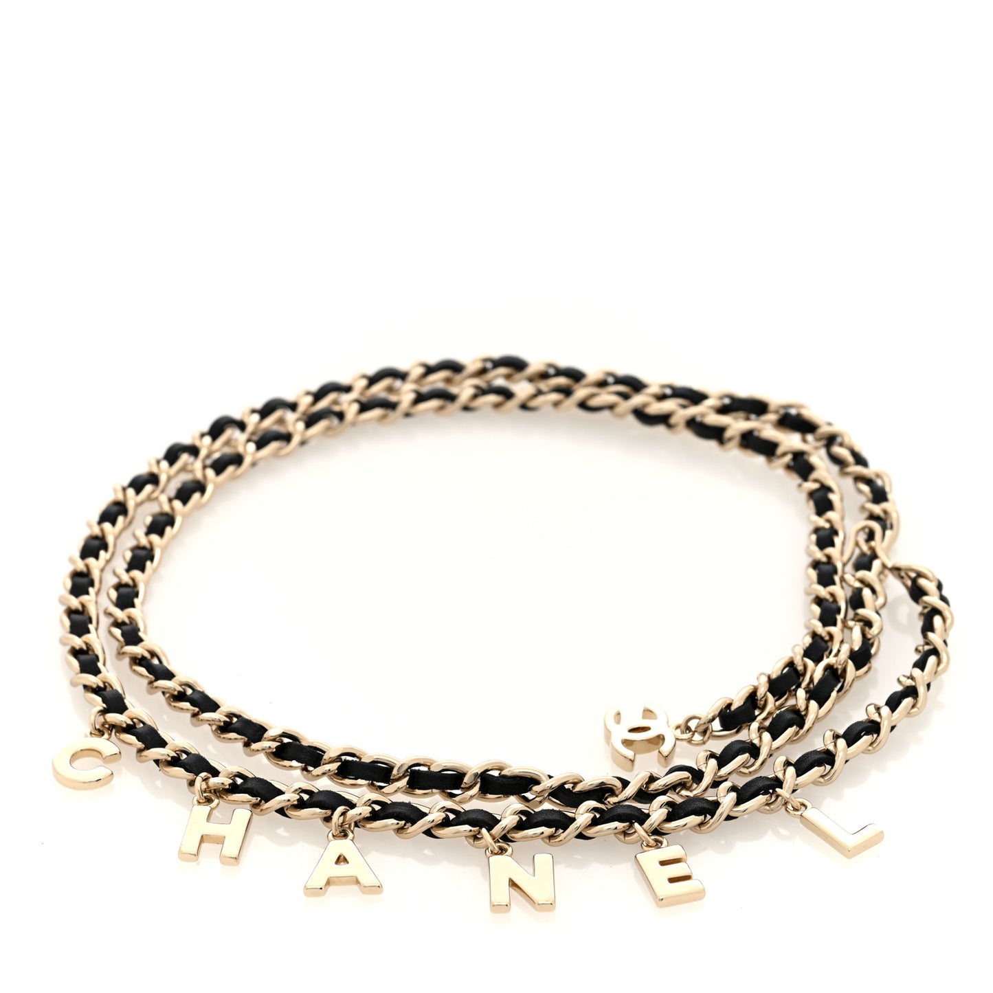 Lambskin Metal CC Chain Logo Belt Gold