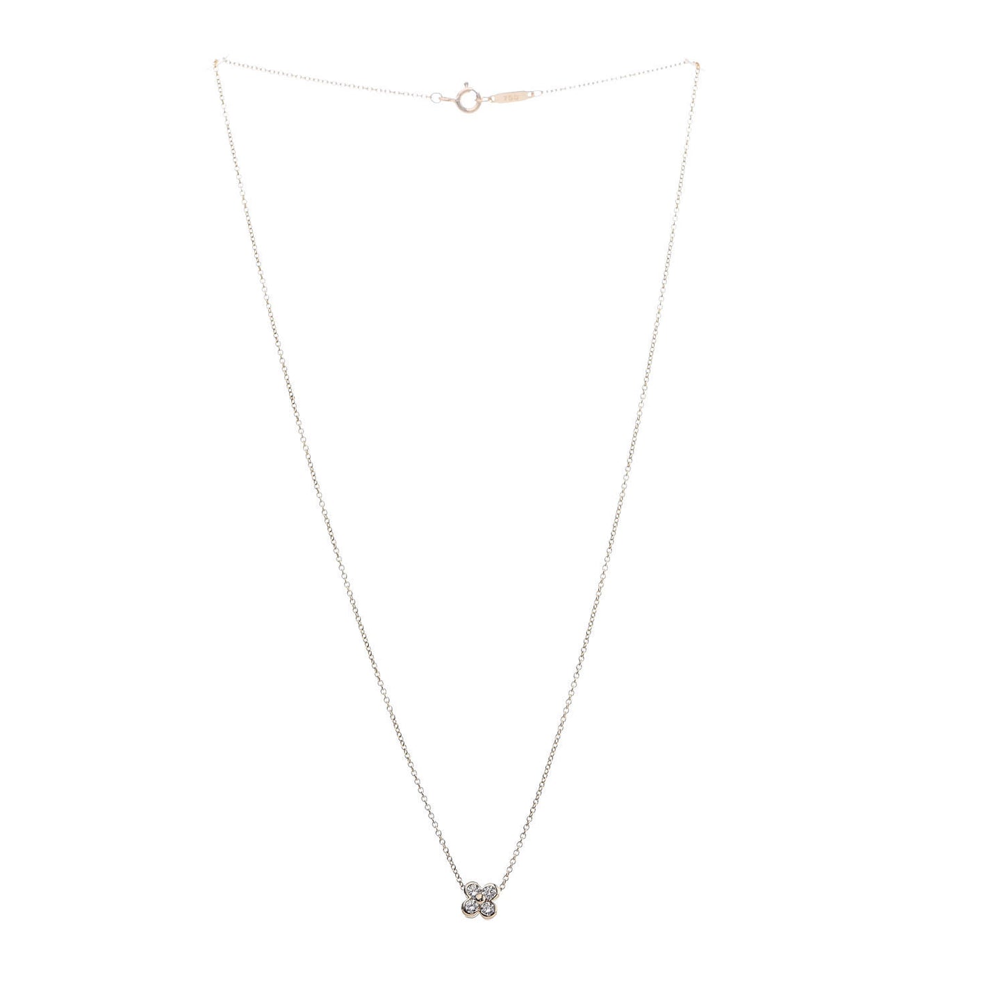 18K Yellow Gold Diamond Flower Pendant Necklace