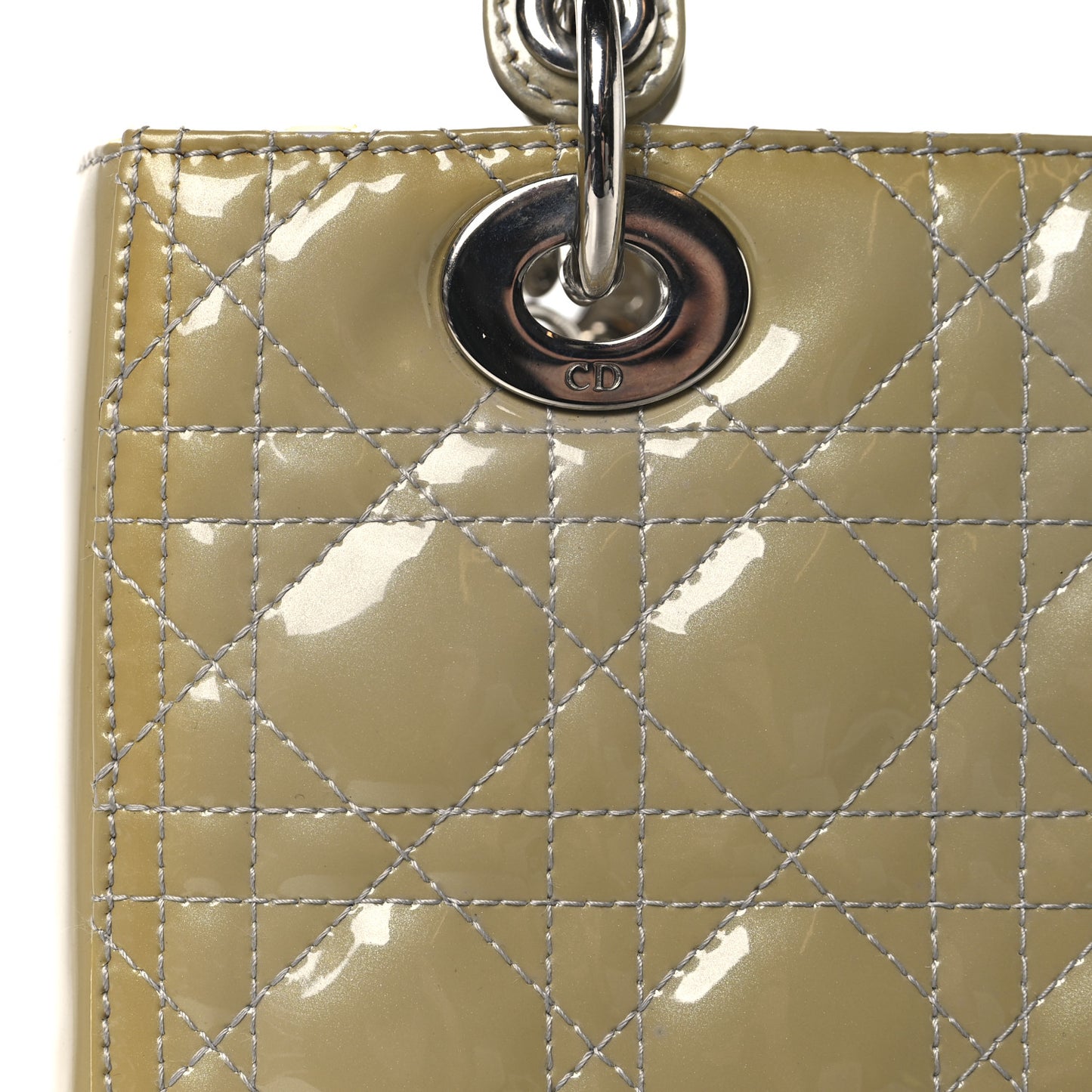 CHRISTIAN DIOR Patent Cannage Medium Lady Dior Grey Grey