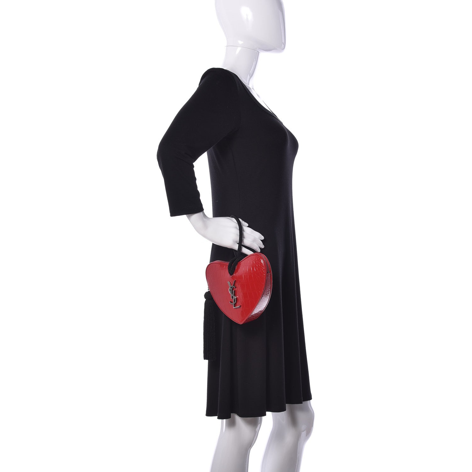 Saint Laurent Patent Crocodile Embossed Sac Coeur Heart Shaped Clutch Red 3 of 15