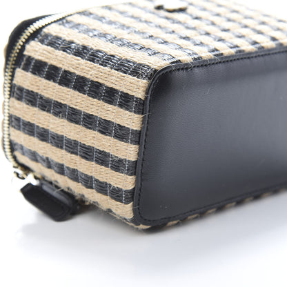 Chanel Raffia Jute Striped Small Vanity Case With Chain Black Beige 9 of 11