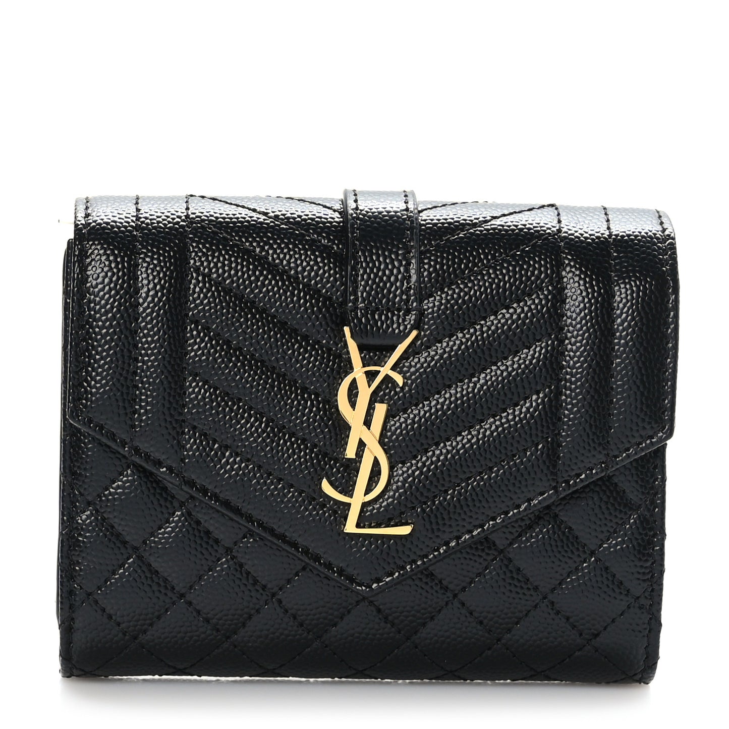 Grain De Poudre Mixed Matelasse Triquilt Monogram Compact Tri Fold Wallet Black