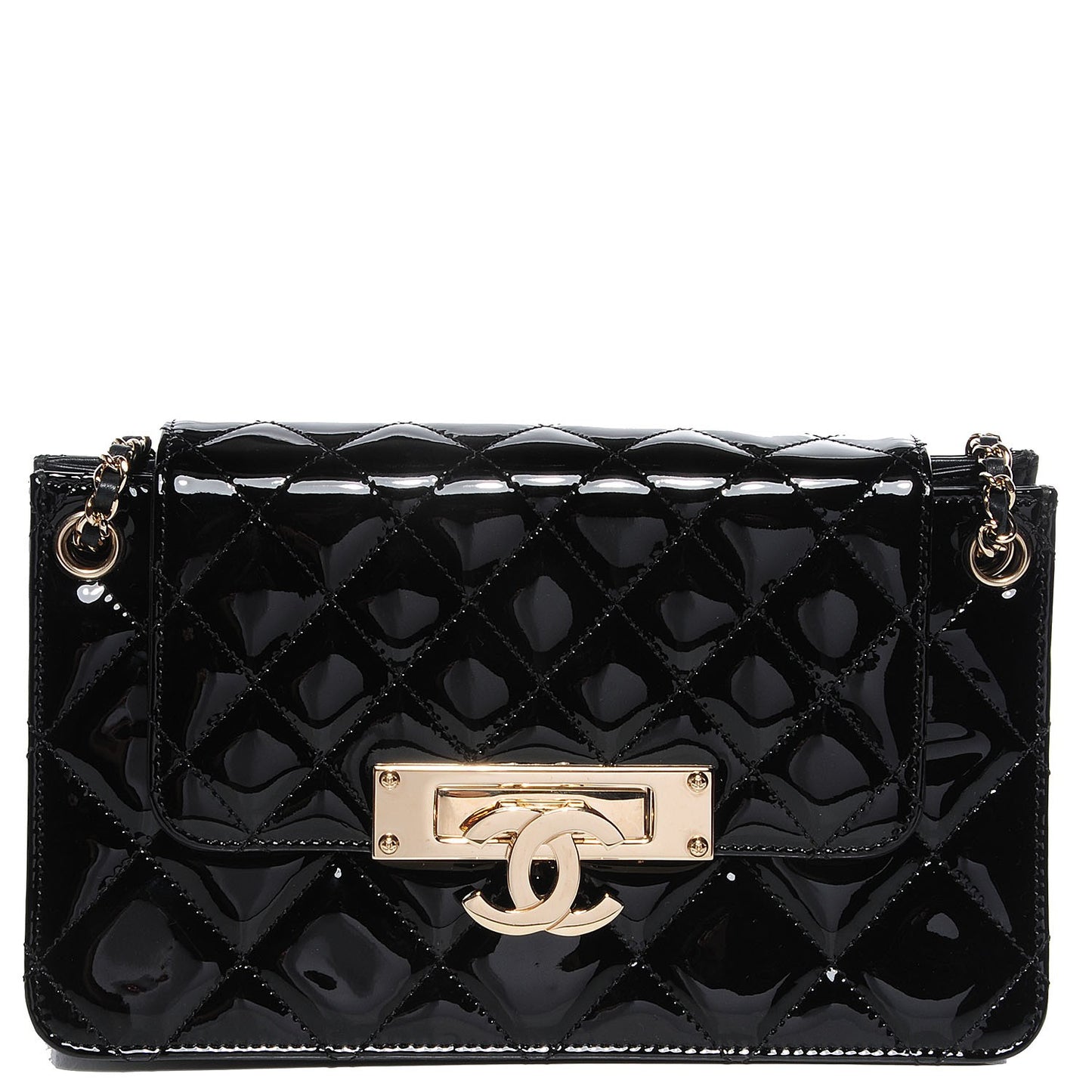 Patent Golden Class Accordion Flap Bag Black