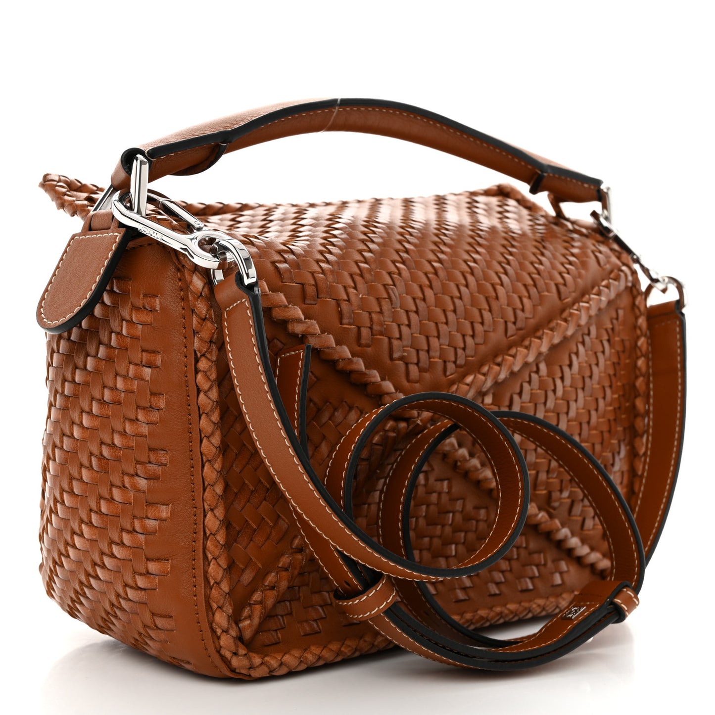 Calfskin Woven Small Puzzle Bag Tan