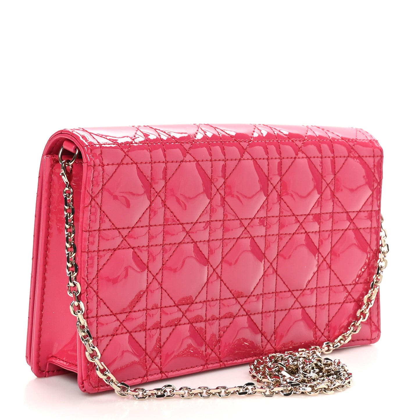 Patent Cannage Lady Dior Convertible Clutch Fuchsia