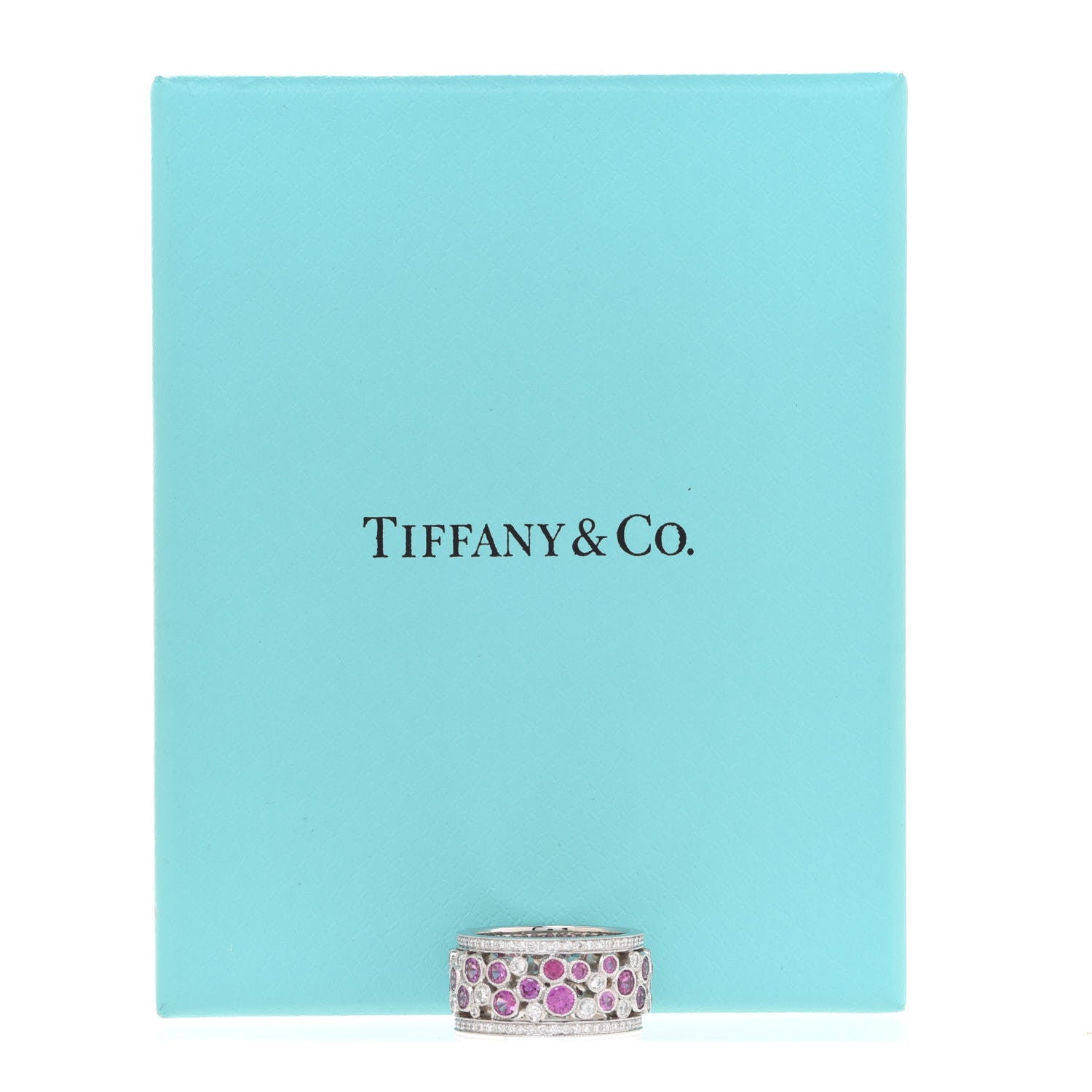 Tiffany Platinum Diamond Pink Sapphire Cobblestone Band Ring 48 4.5 5 of 5