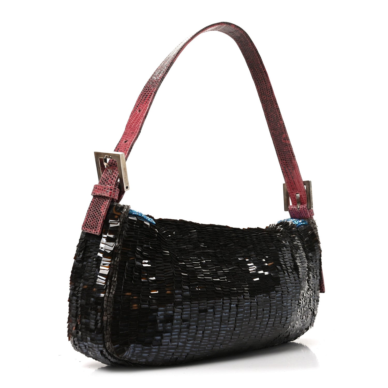 Fendi Sequin Beaded Lizard Baguette Black Multicolor 3 of 13