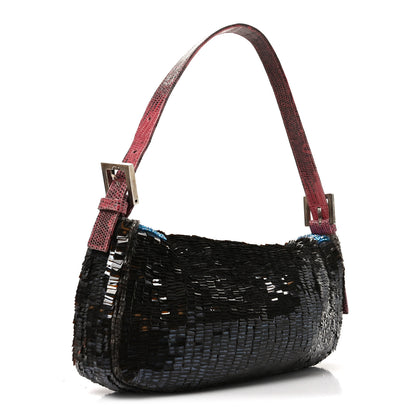 Fendi Sequin Beaded Lizard Baguette Black Multicolor 3 of 13