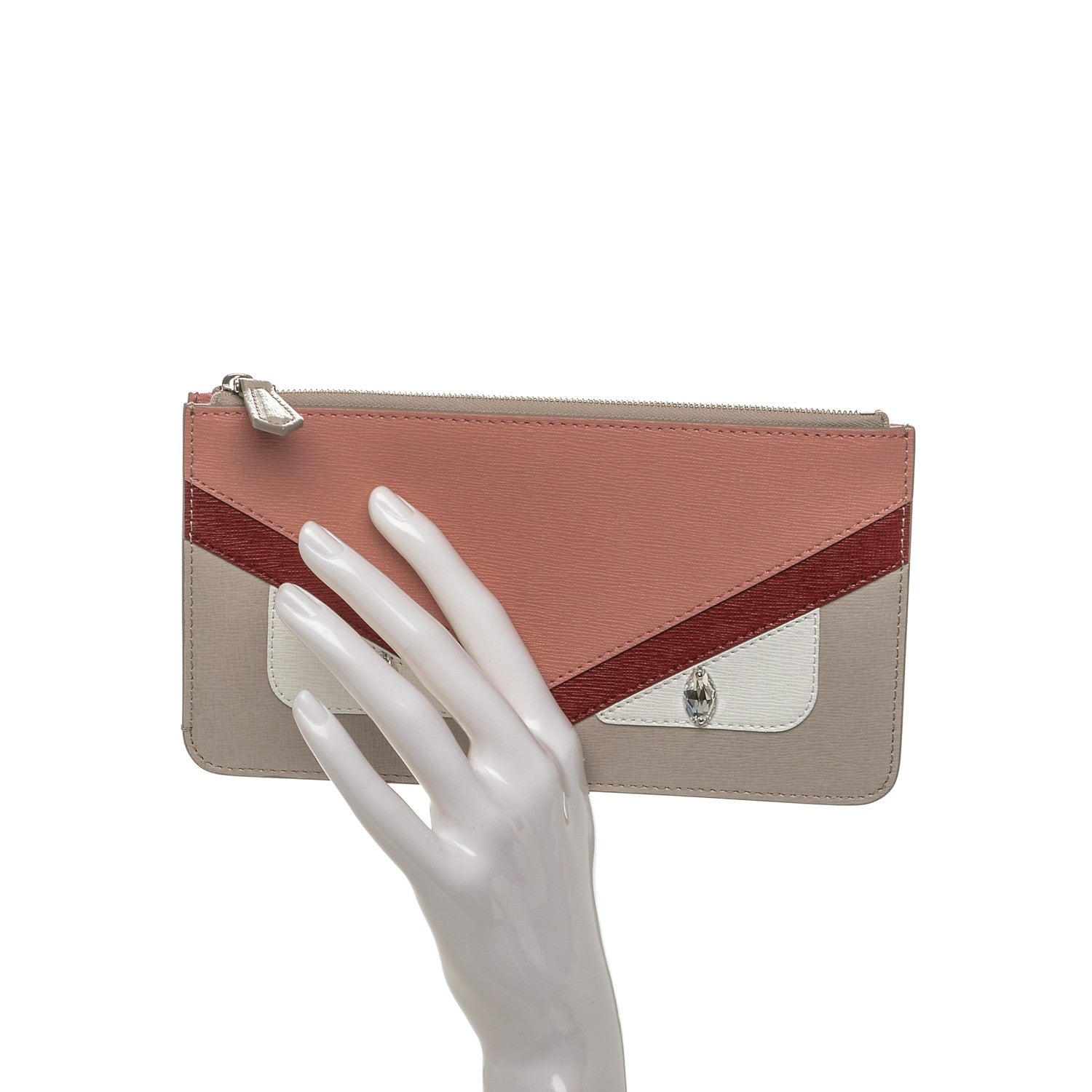 Fendi Vitello Elite Crystal Eye Monster Zip Pouch Grigio Polvere Ribes Multicolor 2 of 6