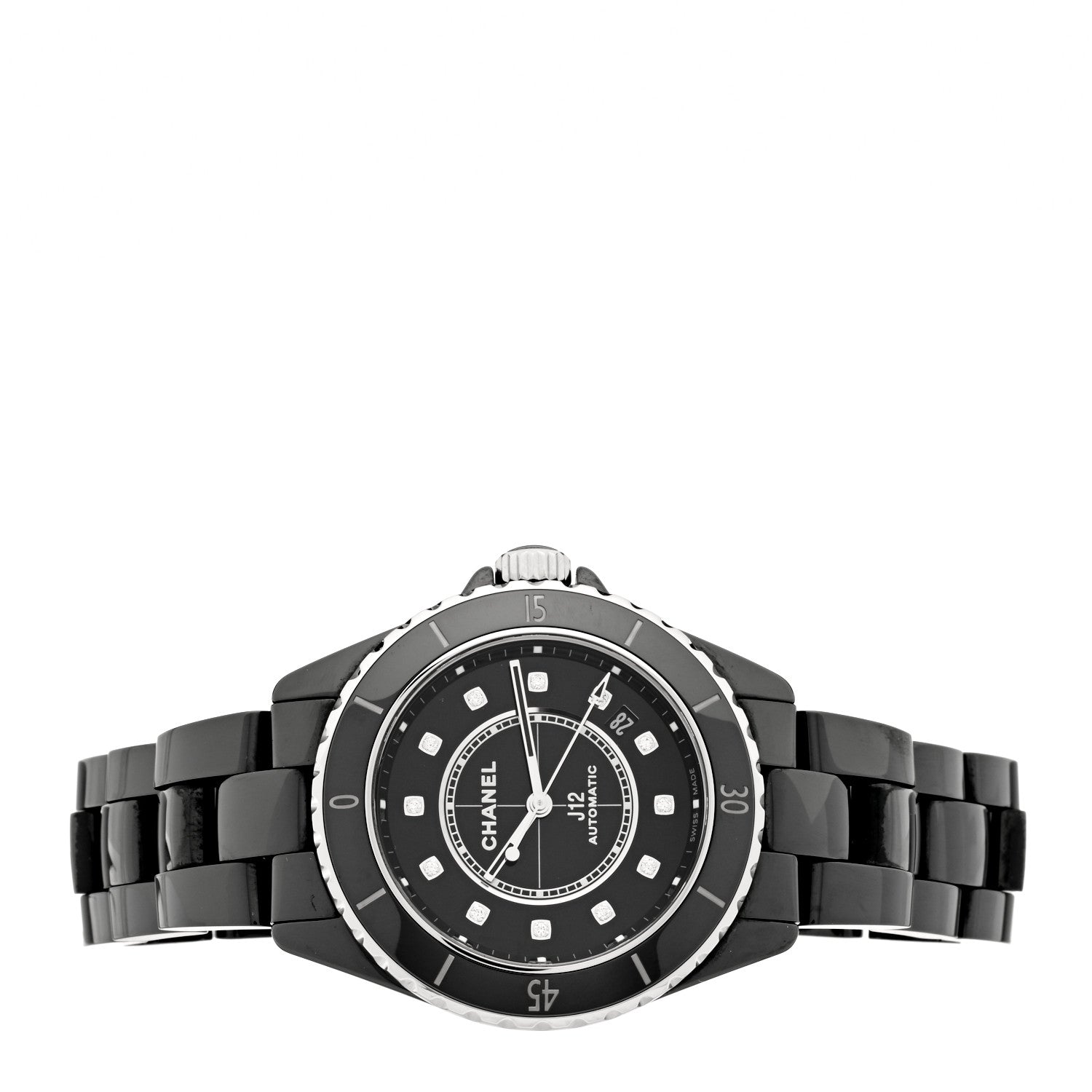 Chanel Stainless Steel Ceramic Diamond 38mm J12 Automatic Watch Black 2 of 4