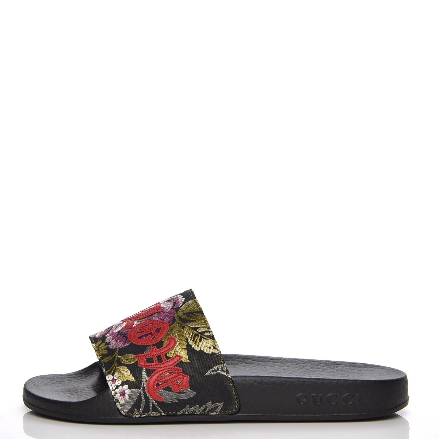 Jacquard Floral Blind for Love Slide Sandals 36 Black Multicolor