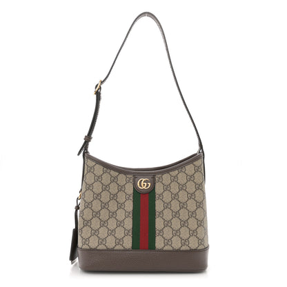Gucci GG Supreme Monogram Textured Dollar Calfskin Web Small Ophidia Bucket Shoulder Bag Beige Ebony New Acero 1 of 14