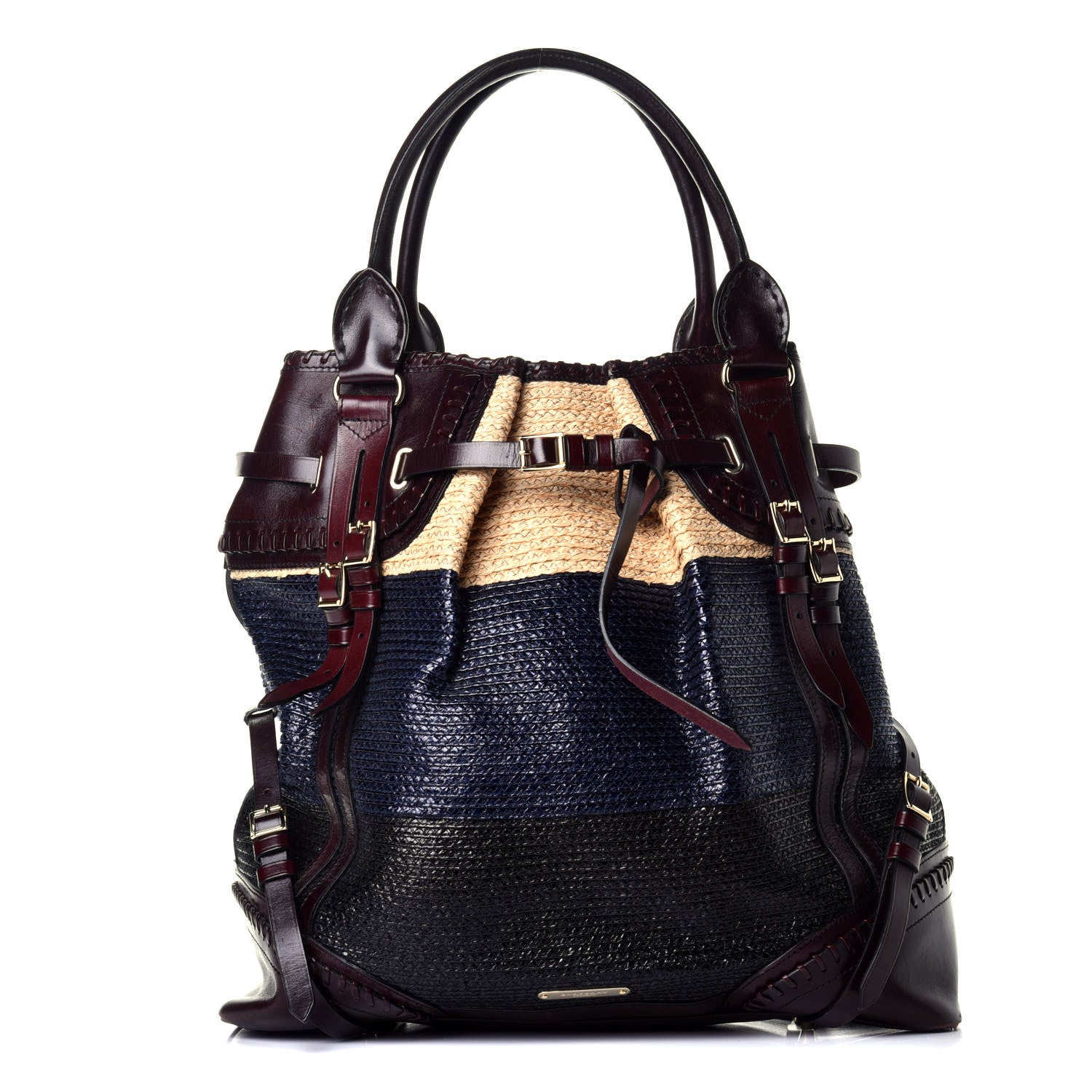 Burberry Raffia Whipstitch Bag Brown Black 1 of 8