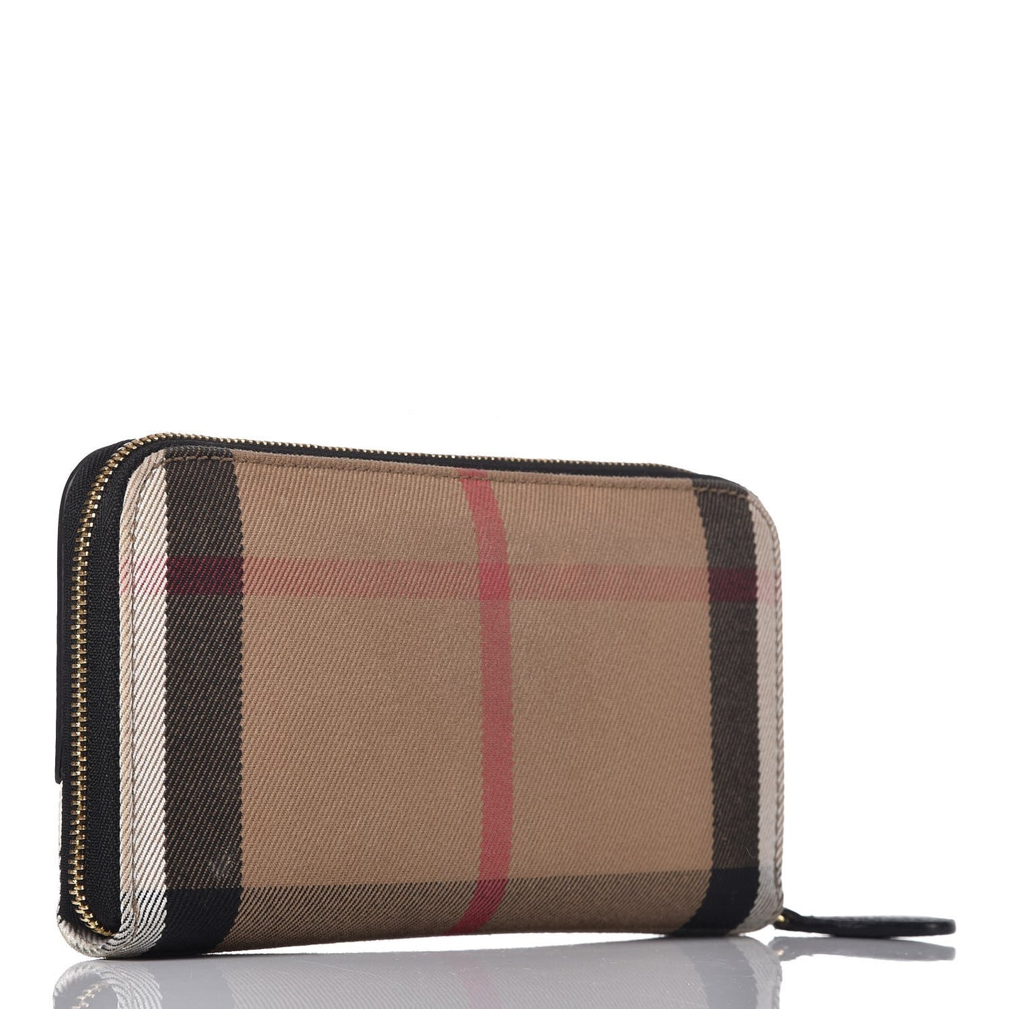 Calfskin House Check Elmore Zip Around Wallet Black