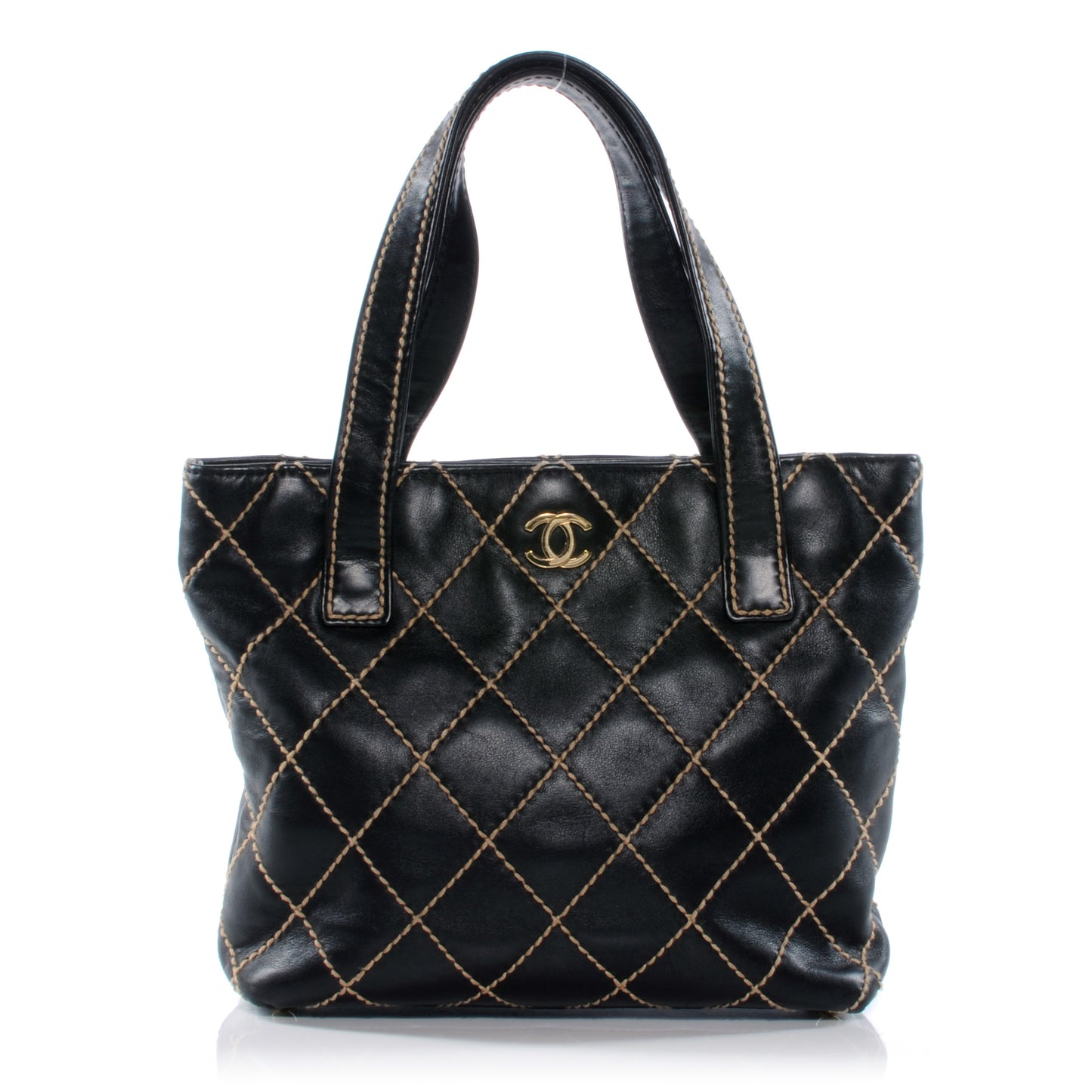 Leather Contrast Stitch Surpique Tote Black
