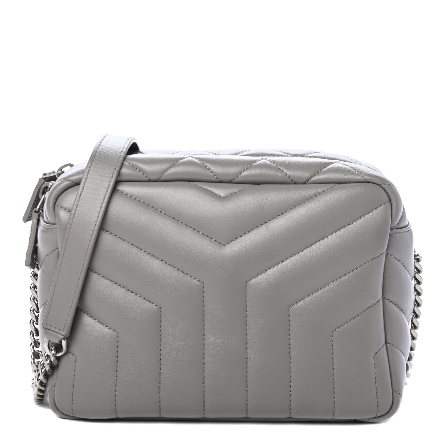 Calfskin Y Quilted Monogram Small Loulou Bowling Bag Light Gray