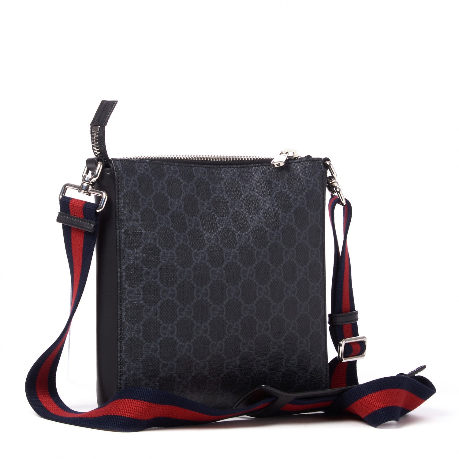 Gucci GG Supreme Monogram Web Small Flat Messenger Bag Black Grey 3 of 8