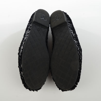 Chanel Sequin CC Loafers 36.5 Black 6 of 9